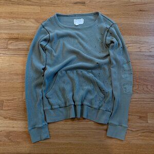 Greg Lauren Olive Destroyed & Repaired Waffle Thermal Knit Medium